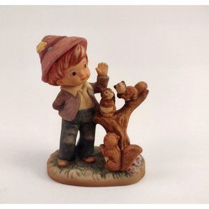 VTG Napcoware Boy Visiting With Squirrels Nature Figurine Porcelain Display